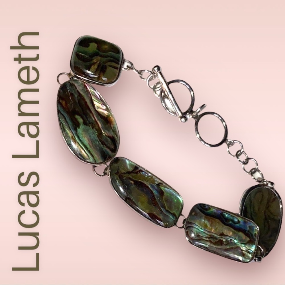 VINTAGE Lucas Lameth Abalone Shell Clasp Bracelet Blue Green sterling silver